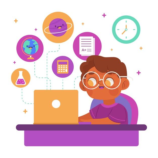 Kids taking online lessons Free Vector