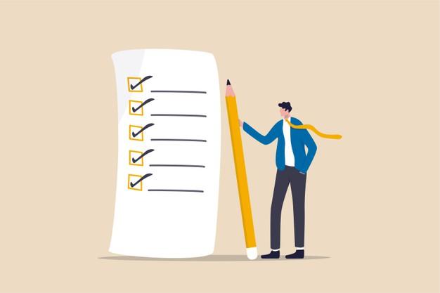 Checklist for work completion, review plan, business strategy or todo list for responsibility and achievement concept Premium Vector