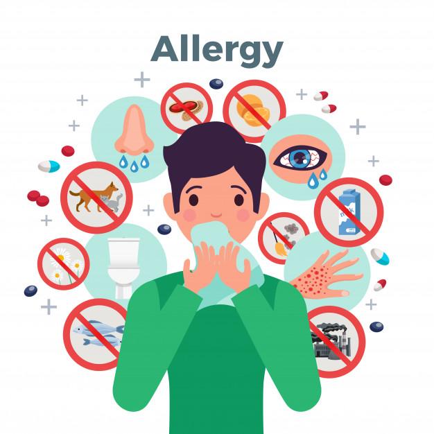 Allergy concept with risk factors and symptoms, flat vector illustration Free Vector