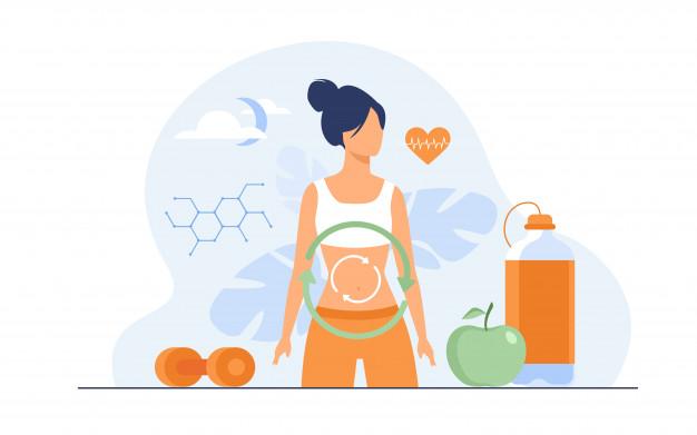 Metabolic process of woman on diet Free Vector